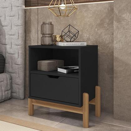 Imagem de Mesa de Cabeceira Quarto Antares 1 Gaveta Pés Madeira Maciça