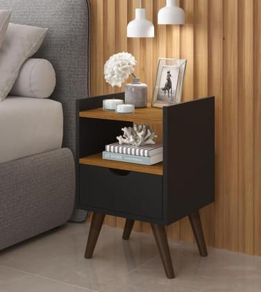 Imagem de Mesa De Cabeceira Quarto Casal Solteiro Alice 1 Gaveta - Preto 