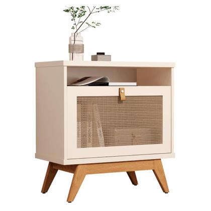 Imagem de Mesa de Cebeceira Pés Madeira e 1 Porta Vevey Pérola