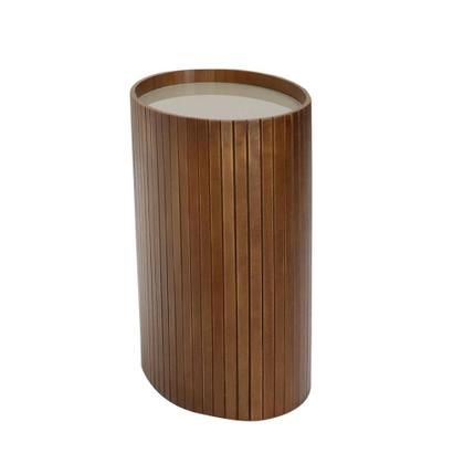 Imagem de Mesa de Centro Luna Oval Nacional Móveis 42cm (largura) Lateral Madeira Cor Pinhão Tampo Vidro Glow