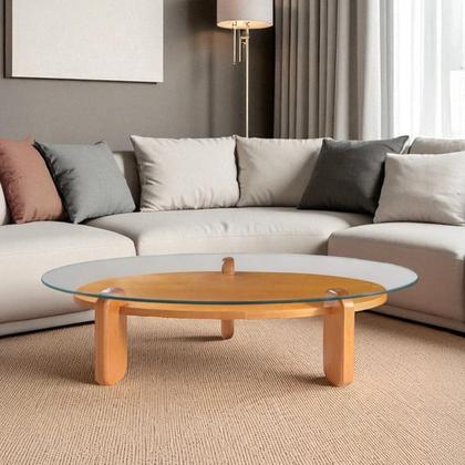 Imagem de Mesa de Centro para Sala de Estar com Vidro e Madeira Maciça Prisma