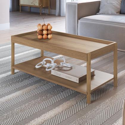Imagem de Mesa de Centro Retangular com Prateleira 93cm X 38cm Pé Madeira Oslo
