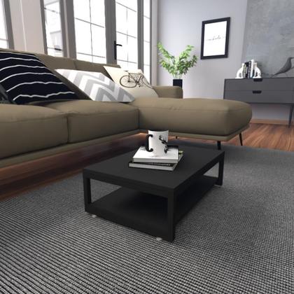 Imagem de Mesa de centro sala industrial preta quadrada retangular mesinha de centro sala madeira
