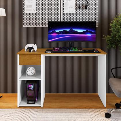 Imagem de Mesa de Estudo Escrivaninha Gamer Jasmim Escrivaninha Com Gaveta  - Branco-Canela