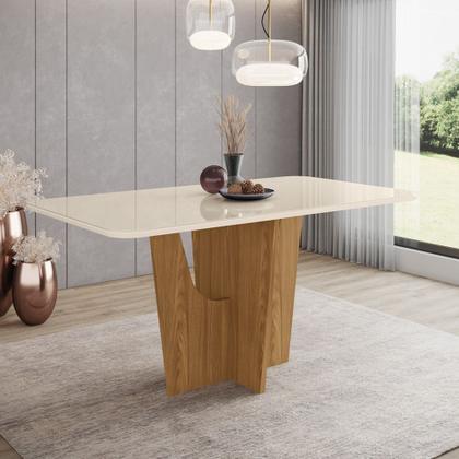 Imagem de Mesa de Jantar 180cm Retangular 6 Lugares com Vidro Canto Arredondado Vértice Henn