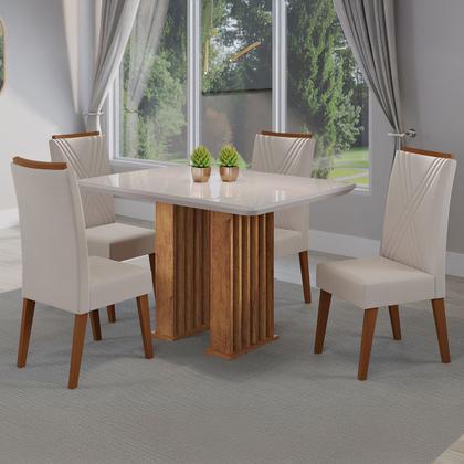 Imagem de Mesa de Jantar 4 Lugares Madeline com Vidro Ripado Mel/Bege/Off White - Viero Móveis