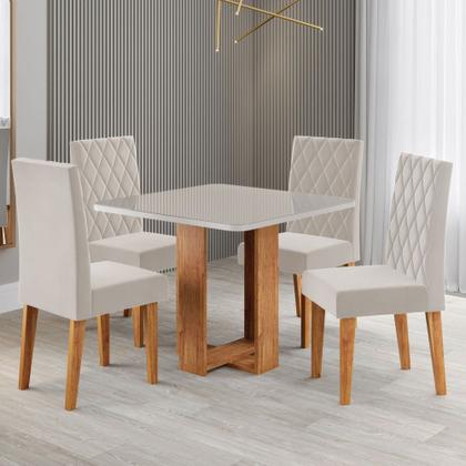 Imagem de Mesa de Jantar 4 Lugares Magiore Mel/Blonde/Veludo Pastel - Viero Móveis