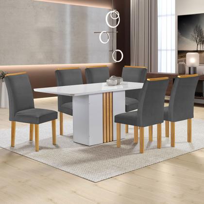 Imagem de Mesa de Jantar 6 Lugares Celeste Luisa com Vidro Off White/Cinamomo/Cinza - Cel Móveis