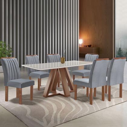 Imagem de Mesa de Jantar 6 Lugares Kyra/Arizona com Vidro Chocolate/Off White/Suede Cinza - Cel Móveis