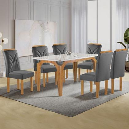 Imagem de Mesa de Jantar 6 Lugares Melina Carolina com Vidro Cinamomo/Off White/Veludo Cinza - Cel Móveis