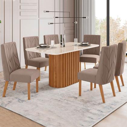 Imagem de Mesa de Jantar 6 Lugares Solana com Vidro Nature/Off White/Amêndoa - Henn