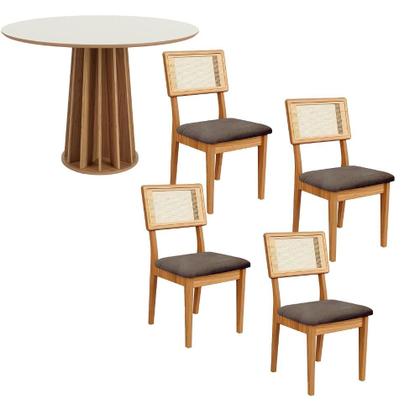 Imagem de Mesa de Jantar Base Ripada 105cm com 4 Cadeiras 100% MDF
