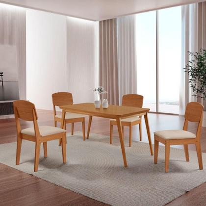 Imagem de Mesa De Jantar Copper 120cm Tampo Mdf Com 4 Cadeiras Moderna Veludo Creme/naturalle/naturalle