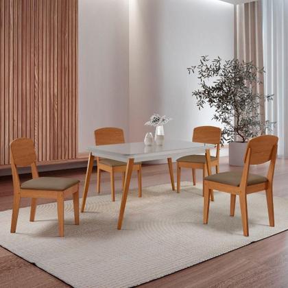 Imagem de Mesa De Jantar Copper 120cm Tampo Mdf Vidro 4 Cad Copper Veludo Capuccino/off/nat/serig Off