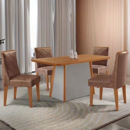 Imagem de Mesa De Jantar Diane 120cm Tampo Mdf Lam 4 Cadeiras Isadora Moderna Tork Naturale Off White