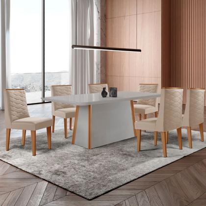 Imagem de Mesa de Jantar Diane 180cm Tampo MDF Vidro com 6 Cadeiras Safira Moderna Mobília