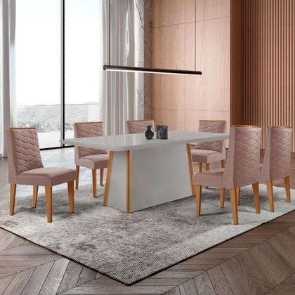 Imagem de Mesa de Jantar Diane 180cm Tampo MDF Vidro com 6 Cadeiras Safira Moderna Mobília