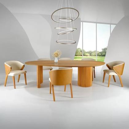 Imagem de Mesa de Jantar Fusion com Pés em Madeira Maciça e Tampo em Cinamomo Cor Mel (Apenas a Mesa)