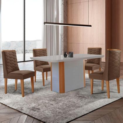 Imagem de Mesa De Jantar Isadora 120cm Tampo Mdf Com Vidro Veludo Marrom Off White Naturale Serigrafia Off