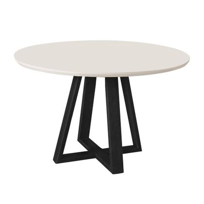 Imagem de Mesa de Jantar Luxo Tampo Mdf/vidro Redonda para 4 Lugares Pés Madeira Maciça Pérola - Preto/off Whi