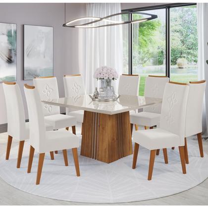 Imagem de Mesa de Jantar Quadrada Carmel C/8 Cad Flora Madeira Maciça Mel/Off White/V.marfim