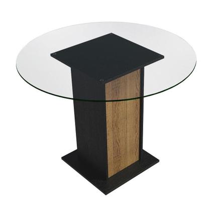 Imagem de Mesa De Jantar Redonda 5324 Com Tampo De Vidro Preto/Rustic