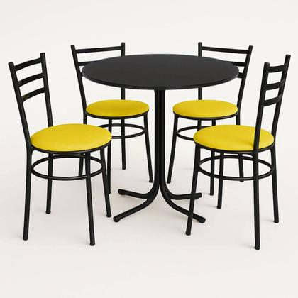 Imagem de Mesa de Jantar Redonda 80cm Preta Com 4 Cadeiras Estofada Preta
