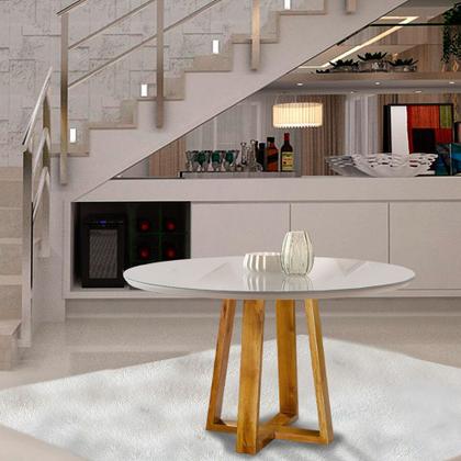 Imagem de Mesa de Jantar Redonda em Madeira Maciça Natalle Com Tampo de Vidro 120cm Móveis Mix