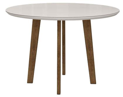 Imagem de Mesa de Jantar Redonda Turmalina 4 Lugares Pés Oblongo Off White com Vidro - RV Moveis