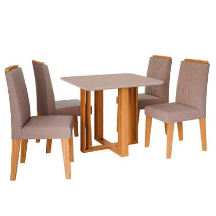 Imagem de Mesa de Jantar Tampo de MDF/Vidro Off White Flora Quadrada e 4 Cadeiras Nicole Nature/Linho Bege