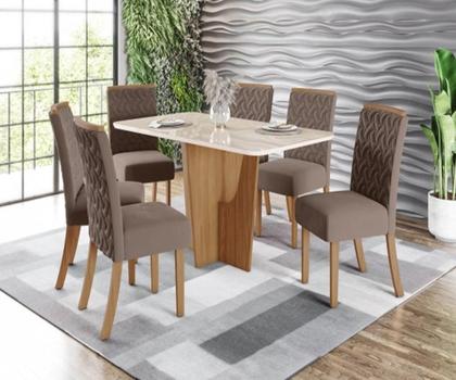 Imagem de Mesa de Jantar Vertice 180 C. Vidro 6 Cad. Malu Amendoa - Henn