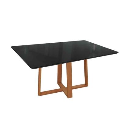 Imagem de Mesa de Sala Jantar Elma Madeira Maciça c/Tampo Madeirado c/ Vidro 90x160cm Carvalho/Preto fosco/Vidro preto - Kappesberg
