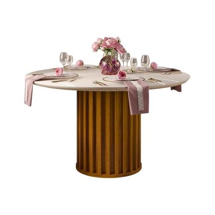 Imagem de Mesa de Sala Jantar Viena + Tampo Madeirado 136cm Freijó/Off White - DJ Móveis