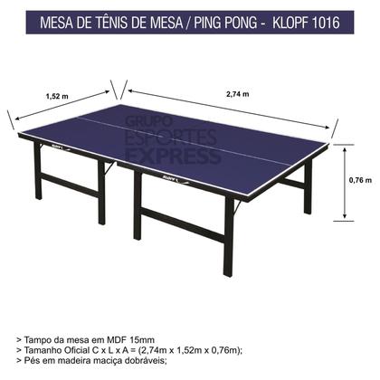 Imagem de Mesa de Tênis de Mesa/Ping-Pong com tampo em MDF 15mm - Klopf - Cód.1016
