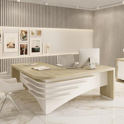 Imagem de Mesa em L Executiva Gallipoli Carvalho Branco