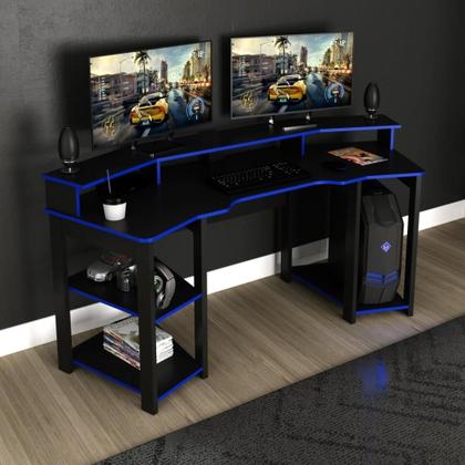 Imagem de Mesa Escrivaninha Gamer com Gancho para Headset - Preto/Azul