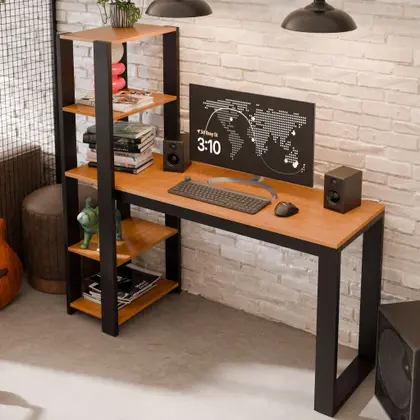 Imagem de Mesa Escrivaninha Home Office Paris Com Prateleira De Madeira Para Escritório E Pc