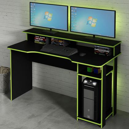 Imagem de Mesa Gamer Ideal para 2 Monitores Preto/Verde Me4153 - Tecno Mobili