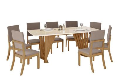 Imagem de Mesa Jantar Adriana 200 8 Cadeiras Milla Amendoa - Henn