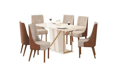 Imagem de Mesa Jantar Andy 160 6 Cadeiras Ivy Caramelo Creme - Henn