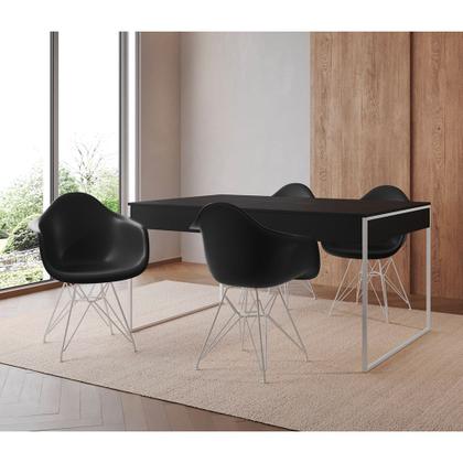Imagem de Mesa Jantar Industrial Filadélfia Preta 137x90cm com 4 Poltronas Eames Eiffel Pretas Base Ferro Bran