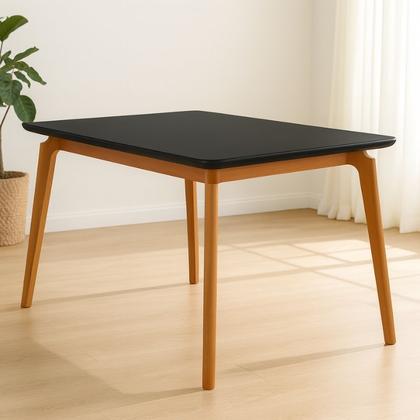 Imagem de Mesa Jantar Jade Retangular 160x90cm Tampo Chanfrado Preto Base Madeira Maciça Mel