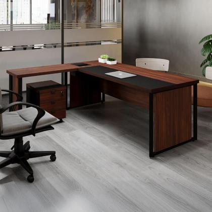Imagem de Mesa L Executiva 2,00m c/ Cx de Tomadas Gaveteiro 3 Gav. F5