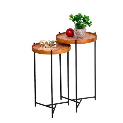 Imagem de Mesa Lateral Canto Redonda Pequena Conjunto Apoio Sofá Ambiente Casa Sala Estar