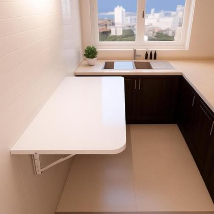 Imagem de Mesa Lateral Dobrável De Parede 100x50 em MDF Trava de Segurança Cozinha Sala Retrátil para Estudos