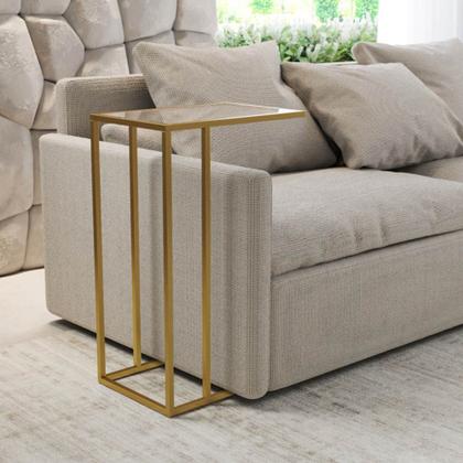 Imagem de Mesa Lateral Elena Industrial Dourado com Tampo de Vidro