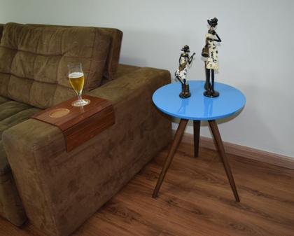 Imagem de Mesa Lateral Tampo Laqueado Para Sala Tampo 40 cm Tripé Pés Palito - Azul
