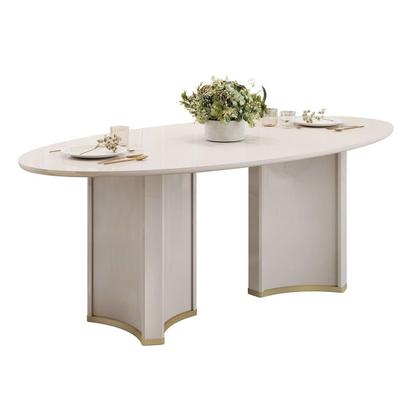 Imagem de Mesa Multiuso Cozinha Liz c/ Tampo Madeirado c/ Vidro Oval 218x108cm Off White/Off White - DJ Móveis