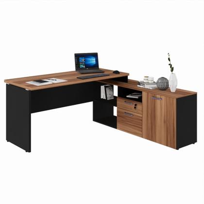 Imagem de Mesa para Escritório 2 Gavetas 1 Porta Yaris Marrom e Preto Web Office