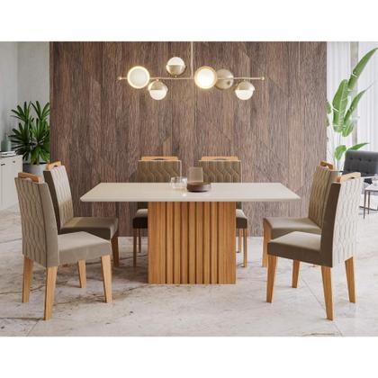 Imagem de Mesa para Sala De Jantar Ana 180 x 90 cm e 6 Cadeiras Paola Cimol Nature/Offwhite/Joli